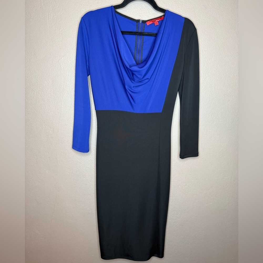 Narciso Rodriguez Cobalt & Black Cowl Neck Cocktail Minimalist Dress Size XS